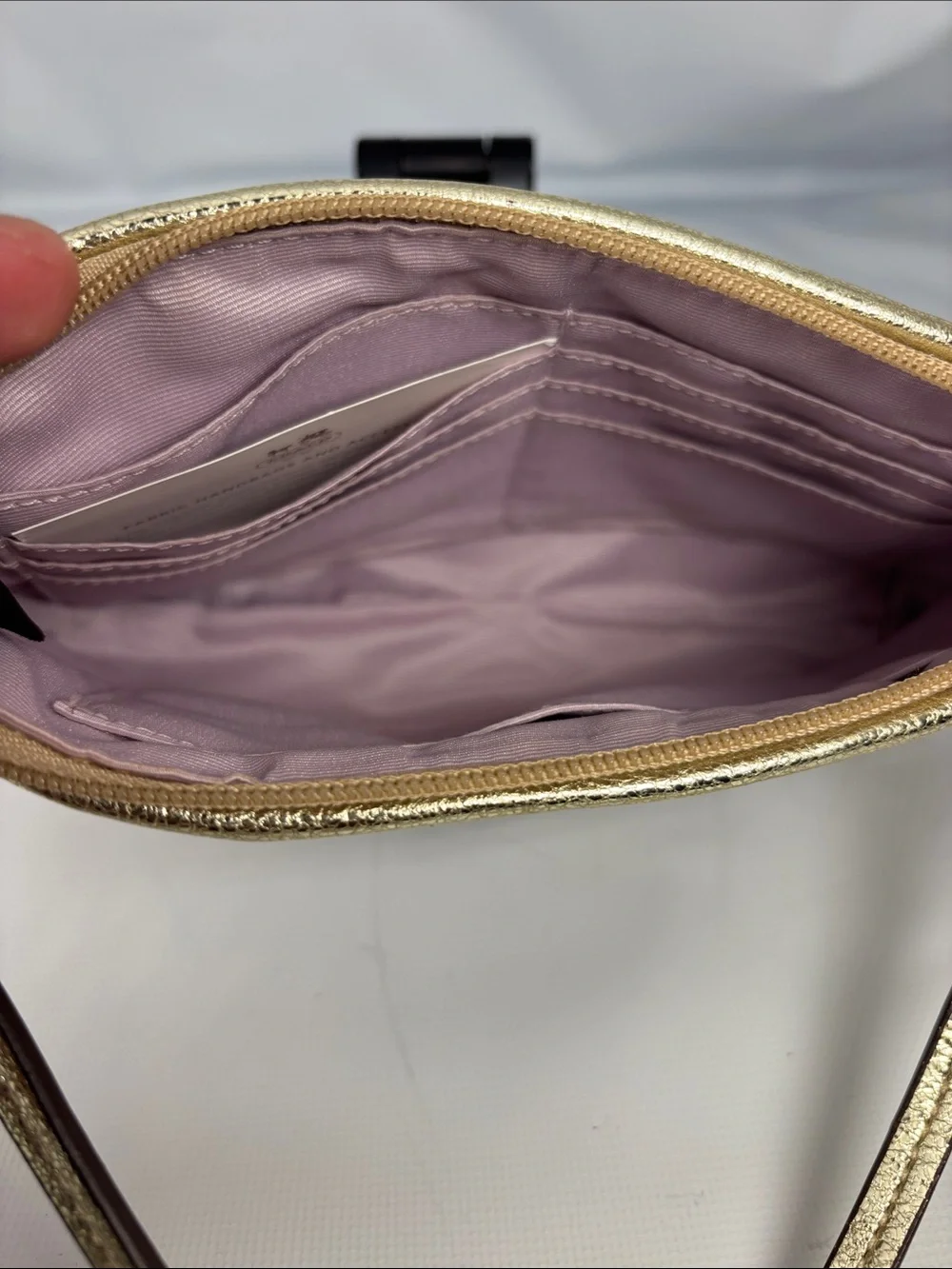 Coach Metallic Logo Wristlet in Beige and Gold